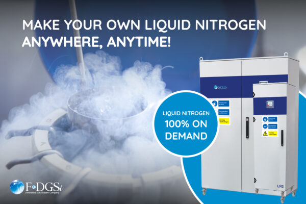 A picture representing F-DGSi liquid nitrogen generator that says: "Make your own liquid nitrogen anywhere, anytime!"